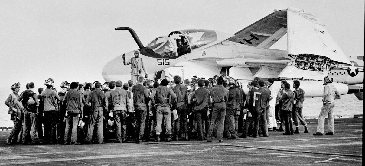 Safety training conducted next to an aircraft