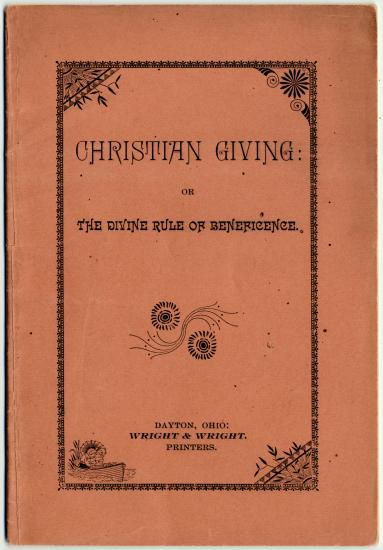 A dark orange colored page featuring the Wright & Wright logo at the bottom. The top of the page says Christian Giving surrounded by an ornate boarder.