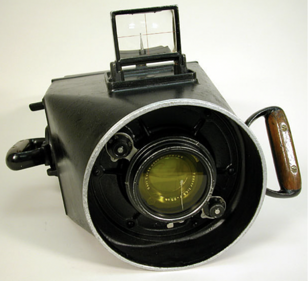 A black camera that is largely one large circular lens. 