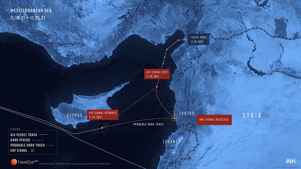 Map of  Syria, Cyprus and the Mediterranean Sea