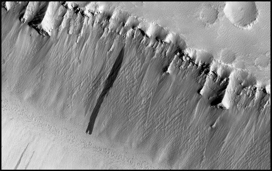 Channels on the surface of Mars as seen from above.