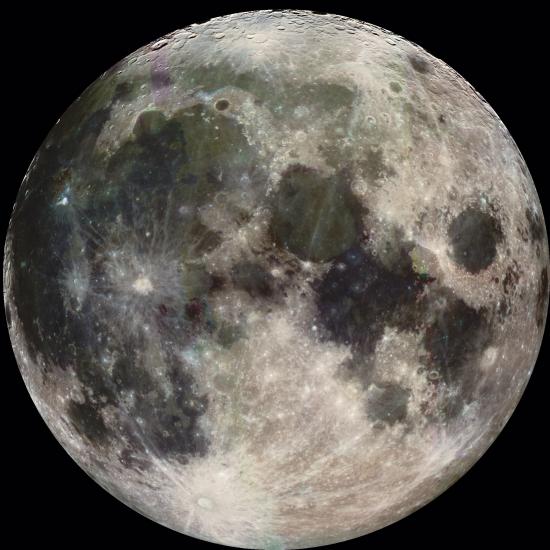 A color photo of the Moon.