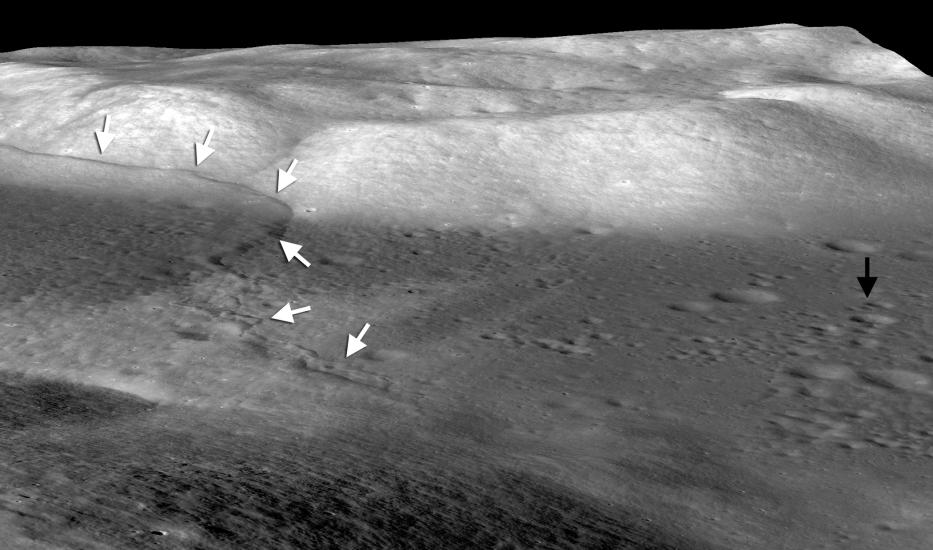 A ground level view of a scarp on the surface of the Moon. 