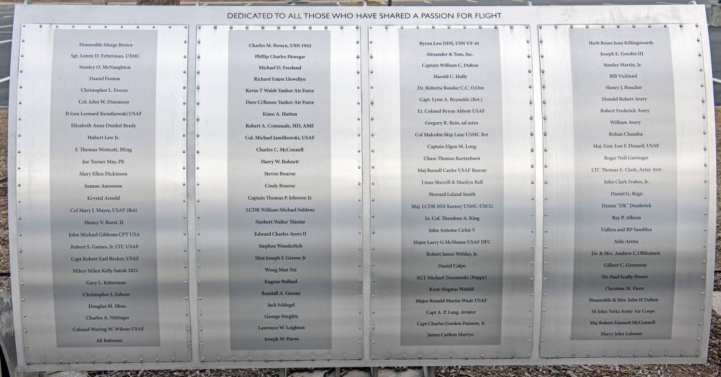 Silver metal plaque listing Wall of Honor Honorees.