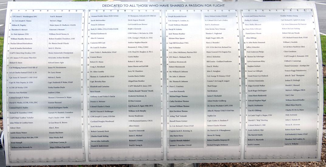 Silver metal plaque listing Wall of Honor Honorees.