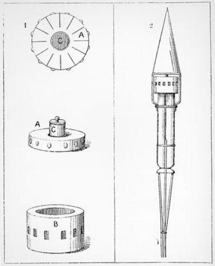 A drawing of a simple spear shaped rocket.