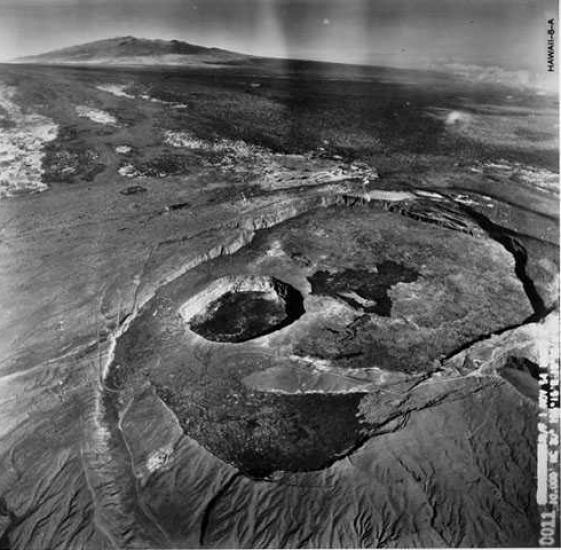 An aerial photograph of a large volcano.