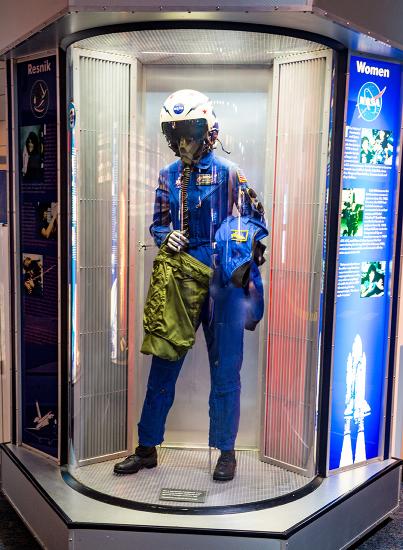 Blue flight suit in a case