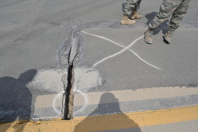 A cracked pavement