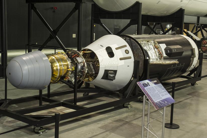 A GAMBIT-1 Satellite on display in a museum setting.