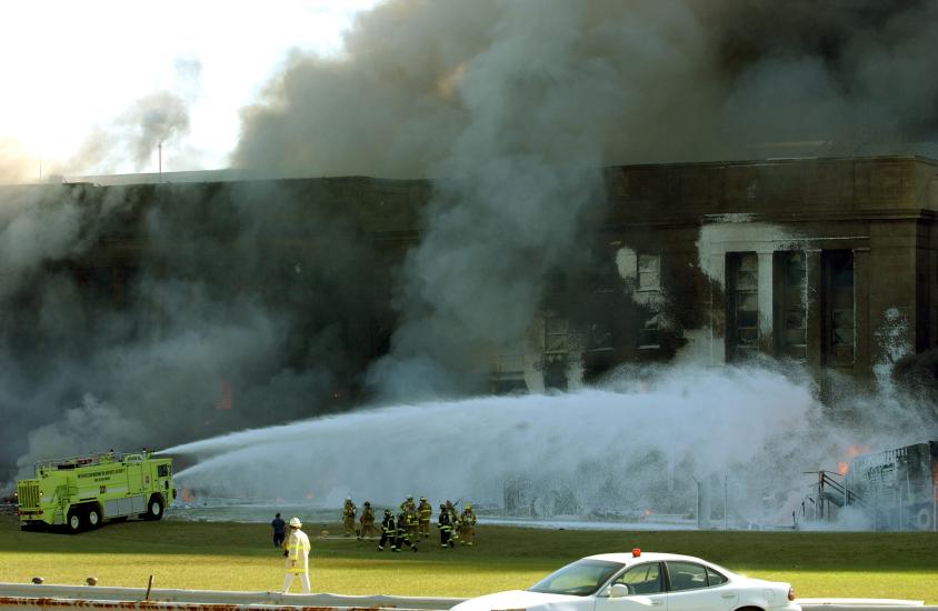 Foam 331 seen shortly after its arrival at the impact site, spraying foam from its bumper and roof turrets.