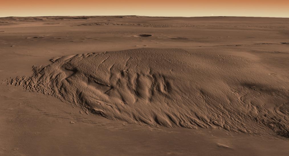 The surface of Mars, appears to be a sandy surface or sand dunes. 