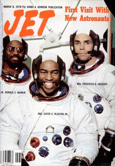 March 1978 cover of Jet Magazine featuring McNair, Bluford, and Gregory.