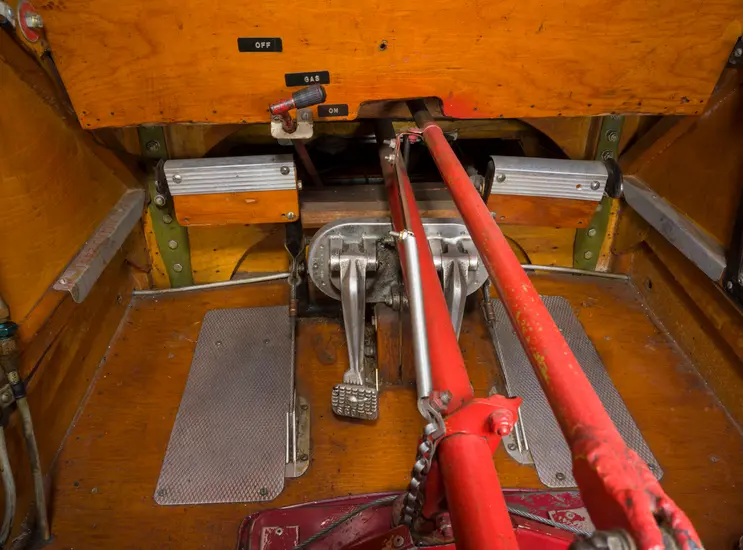 Rudder pedals and brakes in cockpit of Loving WR-3.