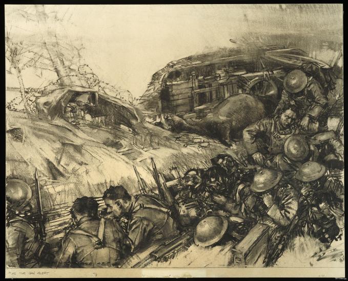 Soldiers in a trench. 