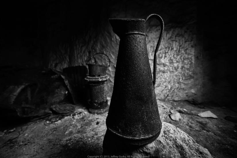 Close up of a pitcher.