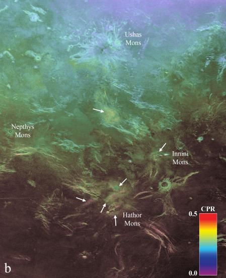 Colorful radar image of Venus surface. 