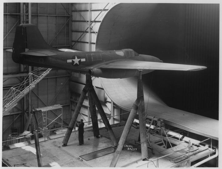 Bell XP-59 on Stands within the Full Scale Wind Tunnel