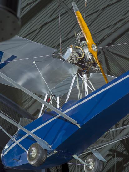 Close up view of an engine and propellers. 