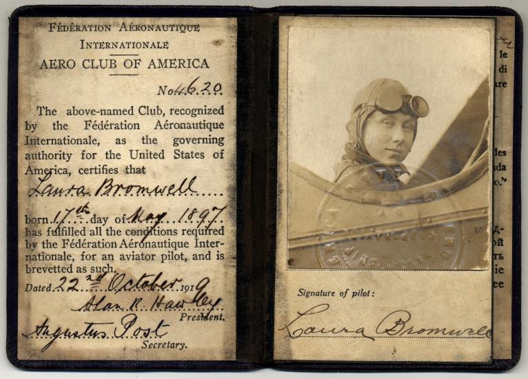 Old vintage aviator&#039;s license with a woman&#039;s face.