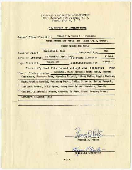 An image of a document of verification for a flight that covered various locations.