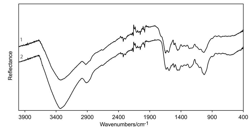 A graph comparison of the black particles found in the adhesive of a World War II era aircraft to charcoal. The graph shows that the particles are likely not made from charcoal due to the characteristics of the analysis.