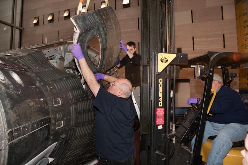 Gemini IV Hatch Attached to Crane