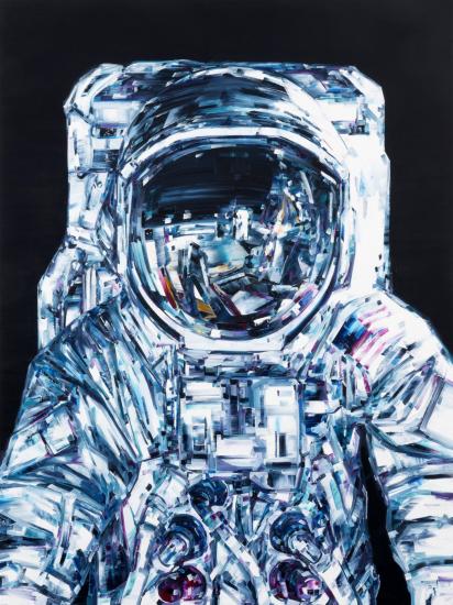 Oil painting of an astronaut during a spacewalk.