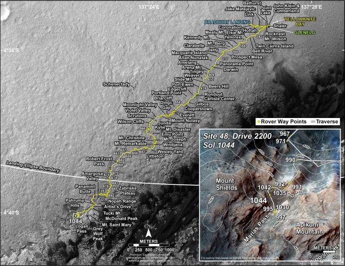 Map of Curiosity’s Route with inset