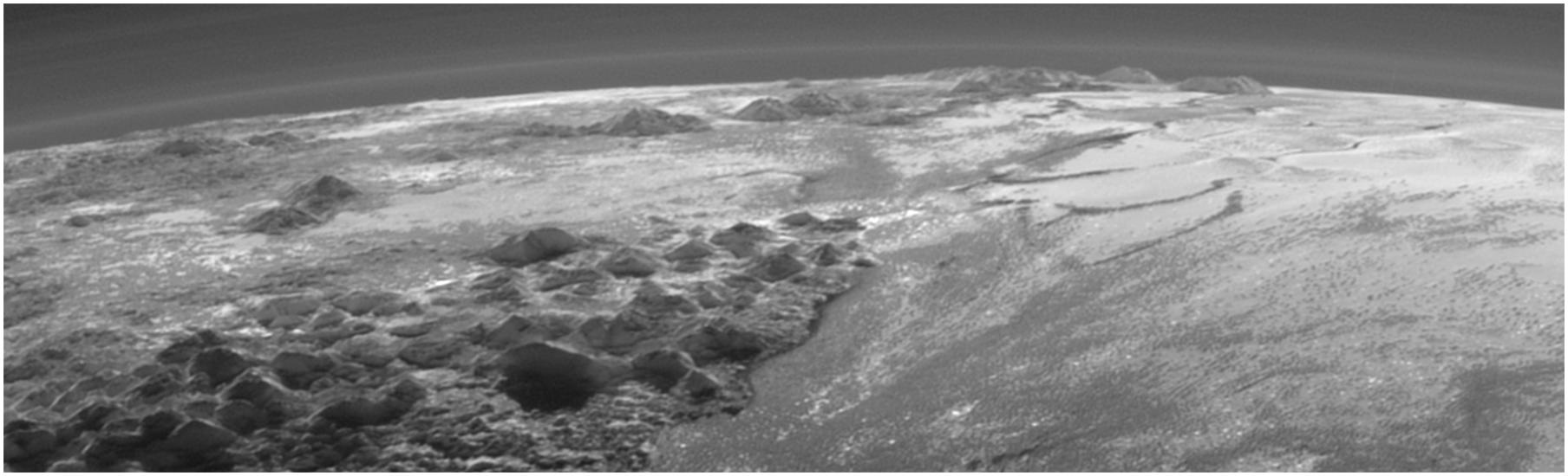 Close-up view of part of Pluto's icy, terrestial surface.