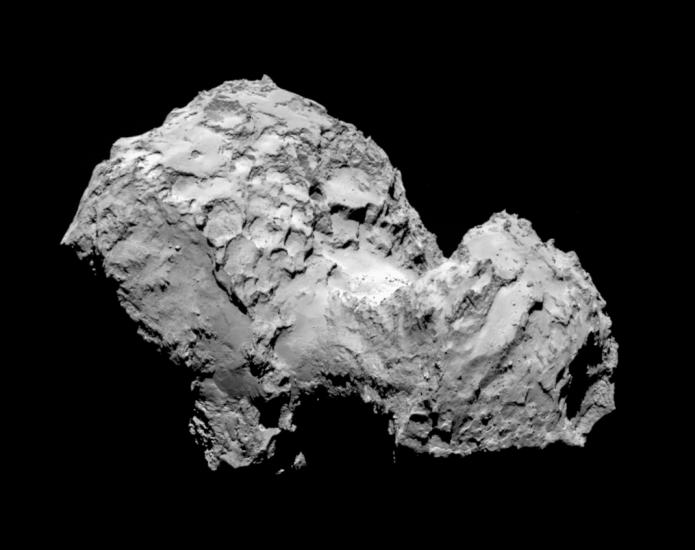 The body of two cratered comets which have combined into one larger crater.