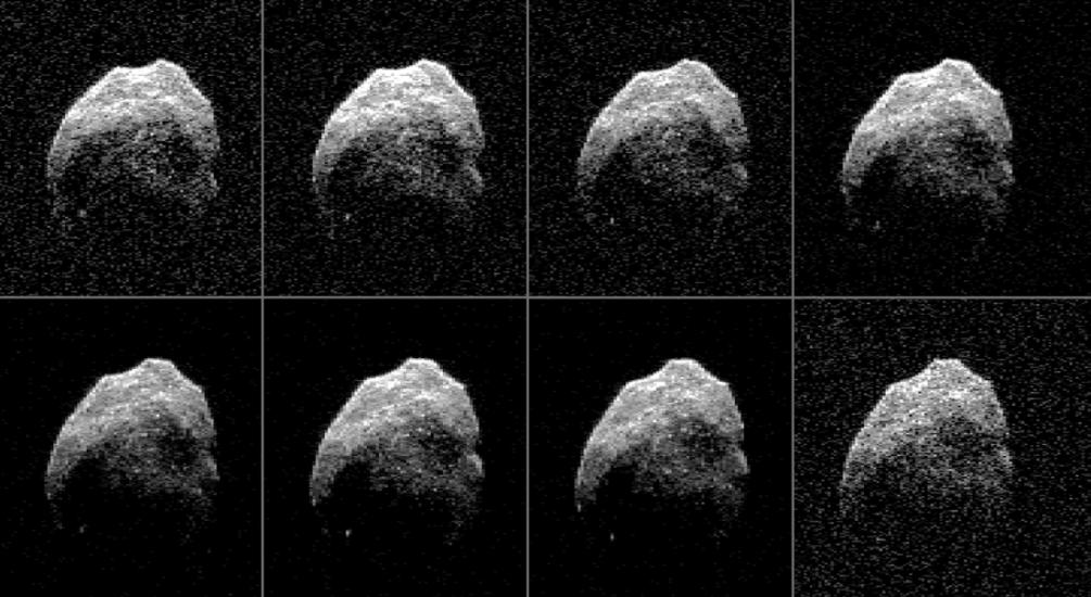 Eight radar perspectives of an asteroid during its closest approach to Earth.