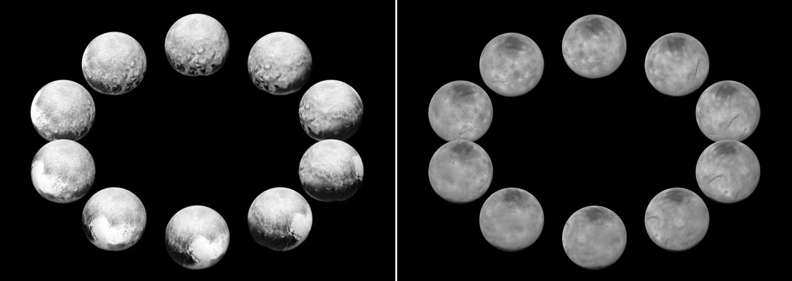 Views of Pluto and its moon Charon during a full rotation of each celestial body.