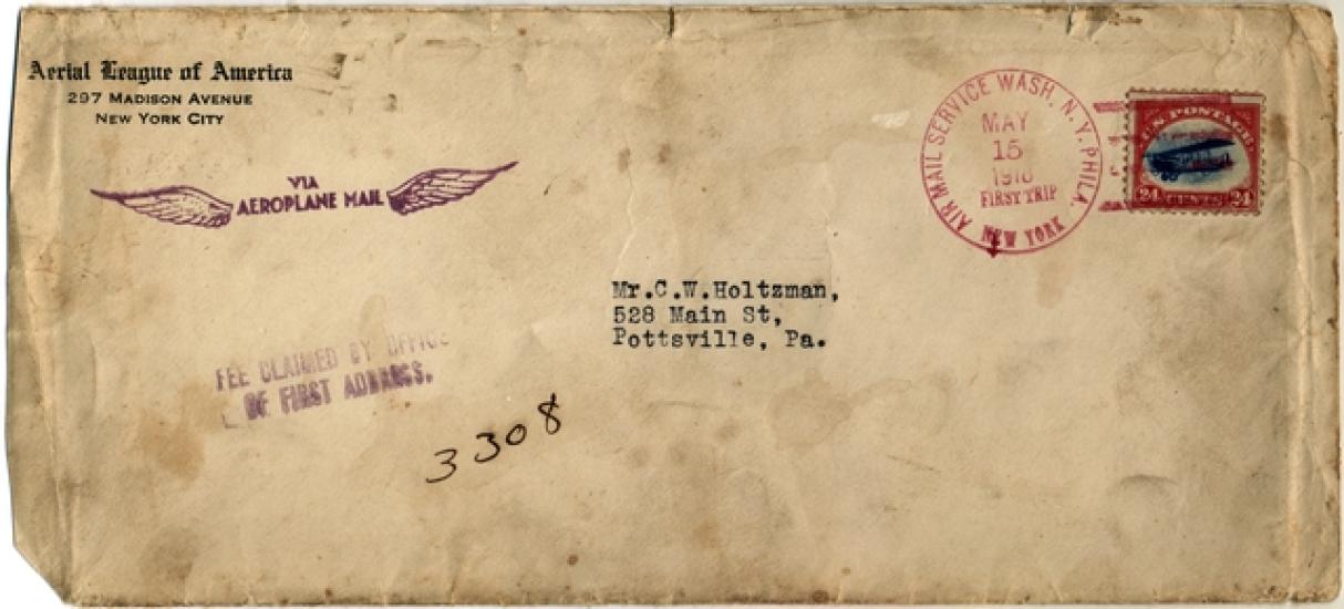 Envelope for Letter Carried on First Scheduled Air Mail Flight