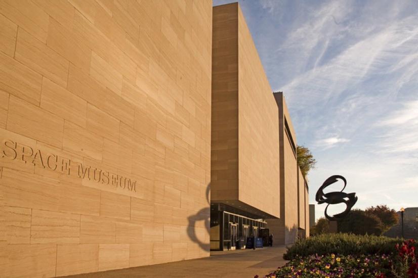 A partial view of the National Air and Space Museum's three-story National Mall building from the side facing Independence Avenue.