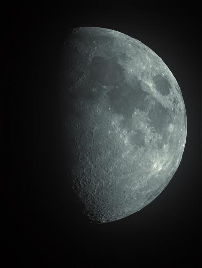 View of Moon in waxing gibbous phase.