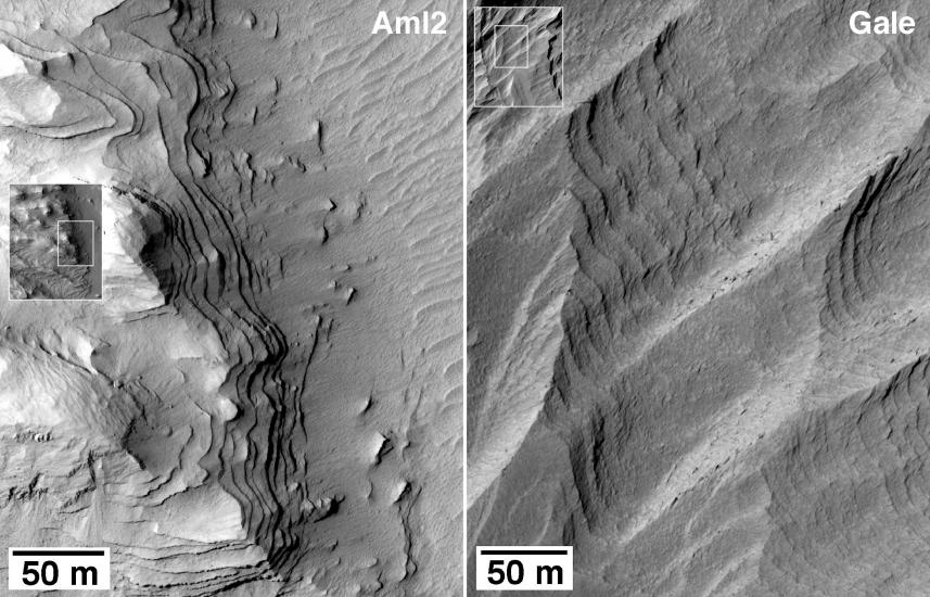 Uniformly bedded materials visible within western Medusae Fossae Formation