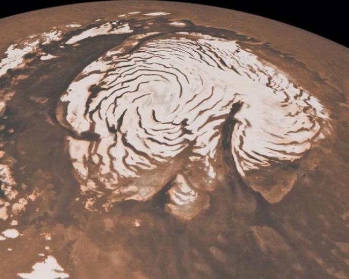 Satellite view of Mars's northern polar ice cap.