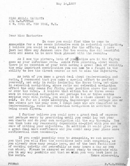 P.V.H. Weems' Letter to Amelia Earhart