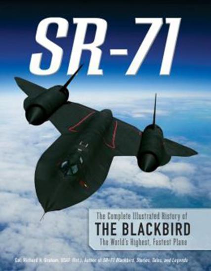 Book cover featuring an image of the SR-71 Blackbird, a black reconnaisance airplane, in flight. The word "SR-71" is displayed in white text as the title of the book above the SR-71.