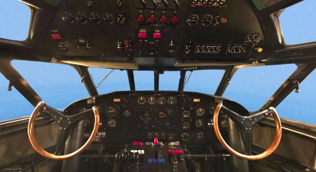 View inside the cockpit of the Boeing 307 Stratoliner