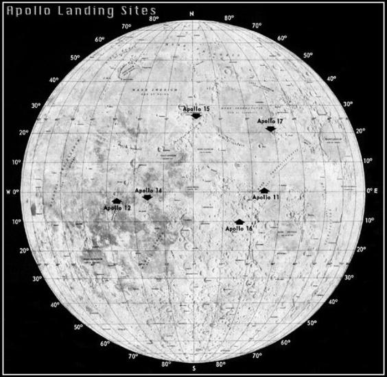 Apollo Landing Spots on Moon