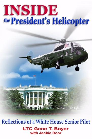 Book cover about a presidential helicopter pilot with an image of a presidential helicopter leaving the White House.