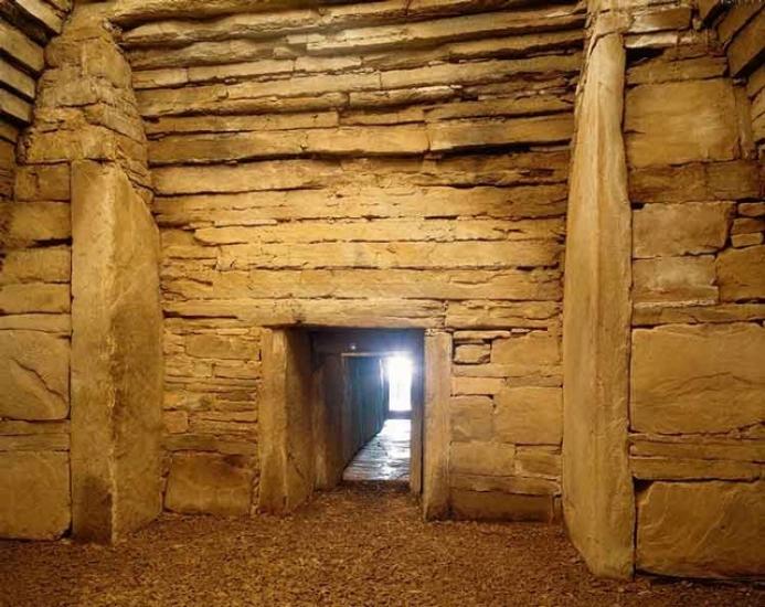 A sunset viewed inside an ancient tomb in Scotland.