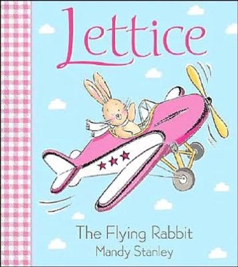 Book cover for a children's book about a rabbit pilot featuring an illustration of the rabbit pilot in a pink monoplane.