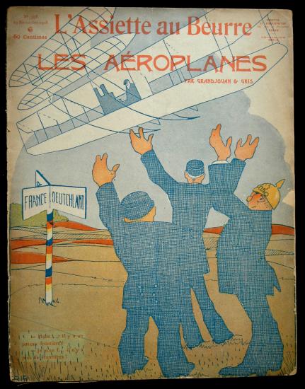 Front cover of a weekly magazine. The magazine's topic is about airplanes and has an illustration of people watching an airplane in flight.