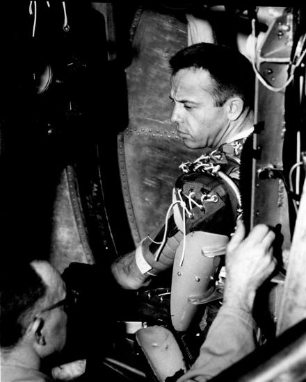 Alan Shepard takes a spin in the centrifuge.