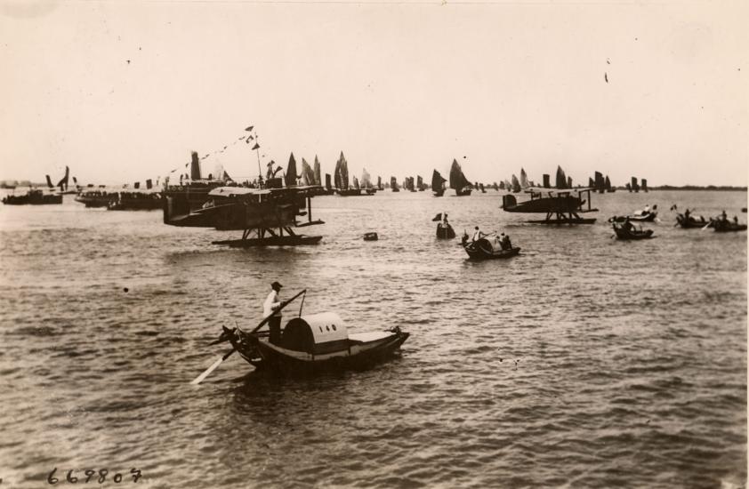 Two of the World Cruisers anchored in the chaotic harbor of Shanghai, China