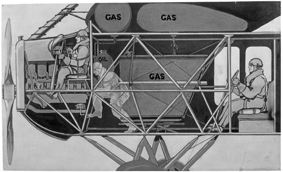 A depiction of modifications made to the T-2 with small pilots drawn to show where changes were made.