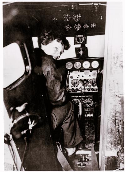 Amelia Earhart Looking Back from the Cockpit